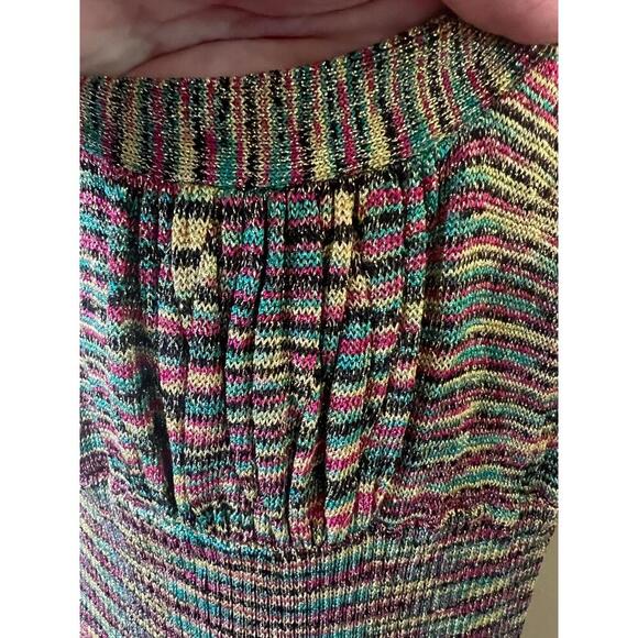 Vintage GUESS Jeans  Multicolor Short Sleeve Smocked Back Tie Knit Dress Small - Picture 9 of 10